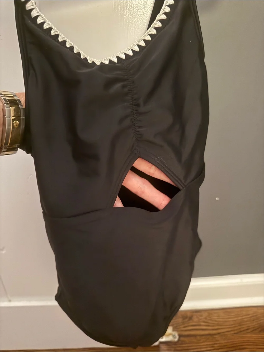 Abercrombie Kids Black One Piece Swimsuit Cutout Crochet Trim Size 7/8